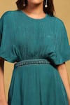 Shop_Ritu Kumar_Green Dress Viscose Satin Dobby Embellished Pleat Round Shell With Bustier _Online_at_Aza_Fashions