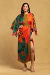 Buy_Ritu Kumar_Multi Color Satin Printed Botanical Round Kaftan Dress _at_Aza_Fashions