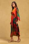 Ritu Kumar_Multi Color Satin Printed Botanical Round Kaftan Dress _Online_at_Aza_Fashions