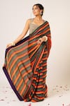 Aayushi Maniar_Apsara Stripe Embroidered Saree With Blouse _at_Aza_Fashions