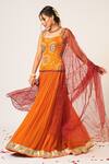 Buy_Aayushi Maniar_Orange Georgette Embroidery Sequins Square Golakari Pleated Lehenga Set _at_Aza_Fashions