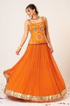 Buy_Aayushi Maniar_Orange Georgette Embroidery Sequins Square Golakari Pleated Lehenga Set _Online_at_Aza_Fashions