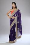 Anamika Khanna_Purple Saree Chanderi Embroidery Floral Butti With Unstitched Blouse Piece _Online_at_Aza_Fashions