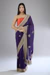 Buy_Anamika Khanna_Purple Saree Chanderi Embroidery Floral Butti With Unstitched Blouse Piece _Online_at_Aza_Fashions