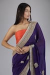 Anamika Khanna_Purple Saree Chanderi Embroidery Floral Butti With Unstitched Blouse Piece _at_Aza_Fashions