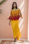 Buy Anamika Khanna Yellow Silk, Cotton Fringe, Tassels, Beads, Zari High Tribal Jacket And Skirt Set at Aza Fashions Buy_Anamika Khanna_Yellow Silk, Cotton Fringe, Tassels, Beads, Zari High Tribal Jacket And Skirt Set _at_Aza_Fashions