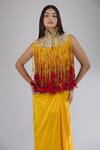 Buy Anamika Khanna Yellow Silk, Cotton Fringe, Tassels, Beads, Zari High Tribal Jacket And Skirt Set Online at Aza Fashions Buy_Anamika Khanna_Yellow Silk, Cotton Fringe, Tassels, Beads, Zari High Tribal Jacket And Skirt Set _Online_at_Aza_Fashions