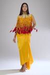 Anamika Khanna Yellow Silk, Cotton Fringe, Tassels, Beads, Zari High Tribal Jacket And Skirt Set at Aza Fashions Anamika Khanna_Yellow Silk, Cotton Fringe, Tassels, Beads, Zari High Tribal Jacket And Skirt Set _at_Aza_Fashions