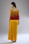 Shop Anamika Khanna Yellow Silk, Cotton Fringe, Tassels, Beads, Zari High Tribal Jacket And Skirt Set at Aza Fashions Shop_Anamika Khanna_Yellow Silk, Cotton Fringe, Tassels, Beads, Zari High Tribal Jacket And Skirt Set _at_Aza_Fashions