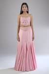 PUNIT BALANA_Pink Print Floral Scoop Neck Pleated Lehenga And Scallop Embroidered Blouse Set _Online_at_Aza_Fashions