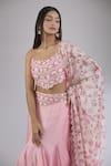 Buy_PUNIT BALANA_Pink Print Floral Scoop Neck Pleated Lehenga And Scallop Embroidered Blouse Set _Online_at_Aza_Fashions