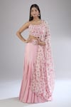 Shop_PUNIT BALANA_Pink Print Floral Scoop Neck Pleated Lehenga And Scallop Embroidered Blouse Set _Online_at_Aza_Fashions