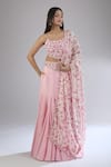 PUNIT BALANA_Pink Print Floral Scoop Neck Pleated Lehenga And Scallop Embroidered Blouse Set _at_Aza_Fashions