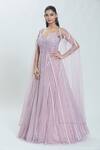 Buy_Samyukta Singhania_Purple Net Embroidery Sequin Sweetheart Neck Scallop Swerve Bead Gown 