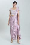 Buy_Samyukta Singhania_Purple Imported Lycra Embroidered Sequin Pre-draped Saree With Blouse 