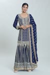 Buy_Samyukta Singhania_Blue Georgete Embroidered Sequin Round Straight Kurta Sharara Set _Online_at_Aza_Fashions