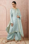 Buy_Samyukta Singhania_Blue Silk Embellished Gota Keyhole Floral Kurta Palazzo Set _at_Aza_Fashions