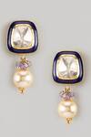 Shop_Karisa Designs_Moissanite Polki Embellished Pearl Drop Earrings _at_Aza_Fashions