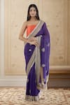 Buy_Anamika Khanna_Purple Saree Chanderi Embroidery Floral Butti With Unstitched Blouse Piece _at_Aza_Fashions