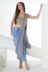 Buy_Sunita Nagi_Blue Crape Embroidered Floral Sweetheart Hem Dhoti Skirt Saree With Blouse _at_Aza_Fashions