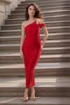 Buy_Samyukta Singhania_Red Polyester Solid One Shoulder Plain Maxi Dress _at_Aza_Fashions