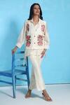 Buy_Sunita Nagi_White Dupion Embroidered Floral Shirt Cross Stitch Jacket With Pant Set _at_Aza_Fashions