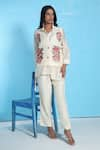 Sunita Nagi_White Dupion Embroidered Floral Shirt Cross Stitch Jacket With Pant Set _Online_at_Aza_Fashions