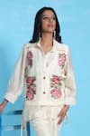 Shop_Sunita Nagi_White Dupion Embroidered Floral Shirt Cross Stitch Jacket With Pant Set _Online_at_Aza_Fashions