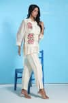 Sunita Nagi_White Dupion Embroidered Floral Shirt Cross Stitch Jacket With Pant Set _at_Aza_Fashions