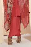 Buy_Sunita Nagi_Orange Shimmer Embroidered Floral Kurta V Neck Poncho Cape With Set _Online_at_Aza_Fashions