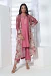 Buy_Sunita Nagi_Pink Shimmer Tissue Embroidered Floral Kurta V Neck Jacket With Set _at_Aza_Fashions