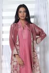 Buy_Sunita Nagi_Pink Shimmer Tissue Embroidered Floral Kurta V Neck Jacket With Set _Online_at_Aza_Fashions