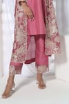 Shop_Sunita Nagi_Pink Shimmer Tissue Embroidered Floral Kurta V Neck Jacket With Set _Online_at_Aza_Fashions