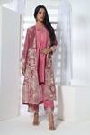 Sunita Nagi_Pink Shimmer Tissue Embroidered Floral Kurta V Neck Jacket With Set _at_Aza_Fashions