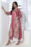 Buy_Sunita Nagi_Pink Shimmer Tissue Embroidered Floral Kurta V Neck Jacket With Set 