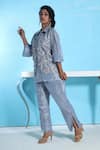 Buy_Sunita Nagi_Blue Shimmer Tissue Embroidered Floral Collared Shirt With Pant _Online_at_Aza_Fashions