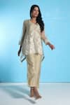 Buy_Sunita Nagi_Beige Organza Embroidered Floral Notched Tunic With Pant _at_Aza_Fashions