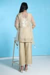 Shop_Sunita Nagi_Beige Organza Embroidered Floral Notched Tunic With Pant _at_Aza_Fashions