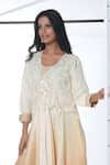 Sunita Nagi_Beige Chanderi Embroidered Floral Jacket V Neck Ombre Asymmetric Dress With _Online_at_Aza_Fashions