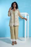 Buy_Sunita Nagi_Beige Organza Embroidered Lace Tunic Notched Sunflower Jacket With Kurta Set _at_Aza_Fashions