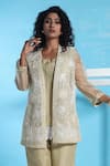 Shop_Sunita Nagi_Beige Organza Embroidered Lace Tunic Notched Sunflower Jacket With Kurta Set _Online_at_Aza_Fashions