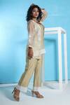 Sunita Nagi_Beige Organza Embroidered Lace Tunic Notched Sunflower Jacket With Kurta Set _at_Aza_Fashions