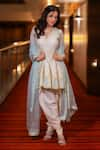 Buy_Esha Koul_Off White Chanderi Embroidery Gota V-neck Peplum Kurta And Salwar Set _at_Aza_Fashions