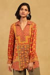 Buy_Ritu Kumar_Red Cotton Voile Print Abstract Phulkari Collared Neck Floral Shirt _at_Aza_Fashions