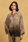 Buy_Ritu Kumar_Grey Viscose Chiffon Self Design Floral Abstract Collared Jalaj Pattern Shirt _at_Aza_Fashions