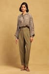 Ritu Kumar_Grey Viscose Chiffon Self Design Floral Abstract Collared Jalaj Pattern Shirt _at_Aza_Fashions
