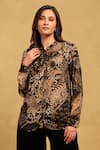 Buy_Ritu Kumar_Black Viscose Crepe Print Paisley Band Collar Dewey Shirt _at_Aza_Fashions