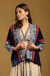 Buy_Ritu Kumar_Blue Silk Velvet Open Azra Jacket _at_Aza_Fashions