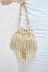 Samyukta Singhania_Gold Cutdana Mesh Tassel Embellished Potli Bag _Online_at_Aza_Fashions