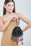 Buy_Samyukta Singhania_Black Sequin And Pearl Tassel Embellished Potli Bag _at_Aza_Fashions